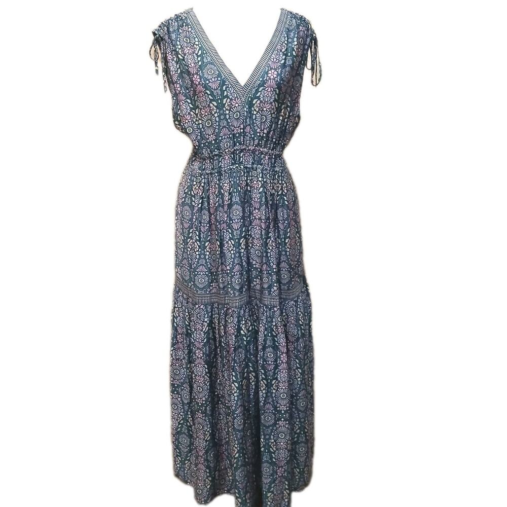 Joie Bohemian Maxi Dress Sz M Cornflower Blue Tuscan Floral Cottagecore Vacation